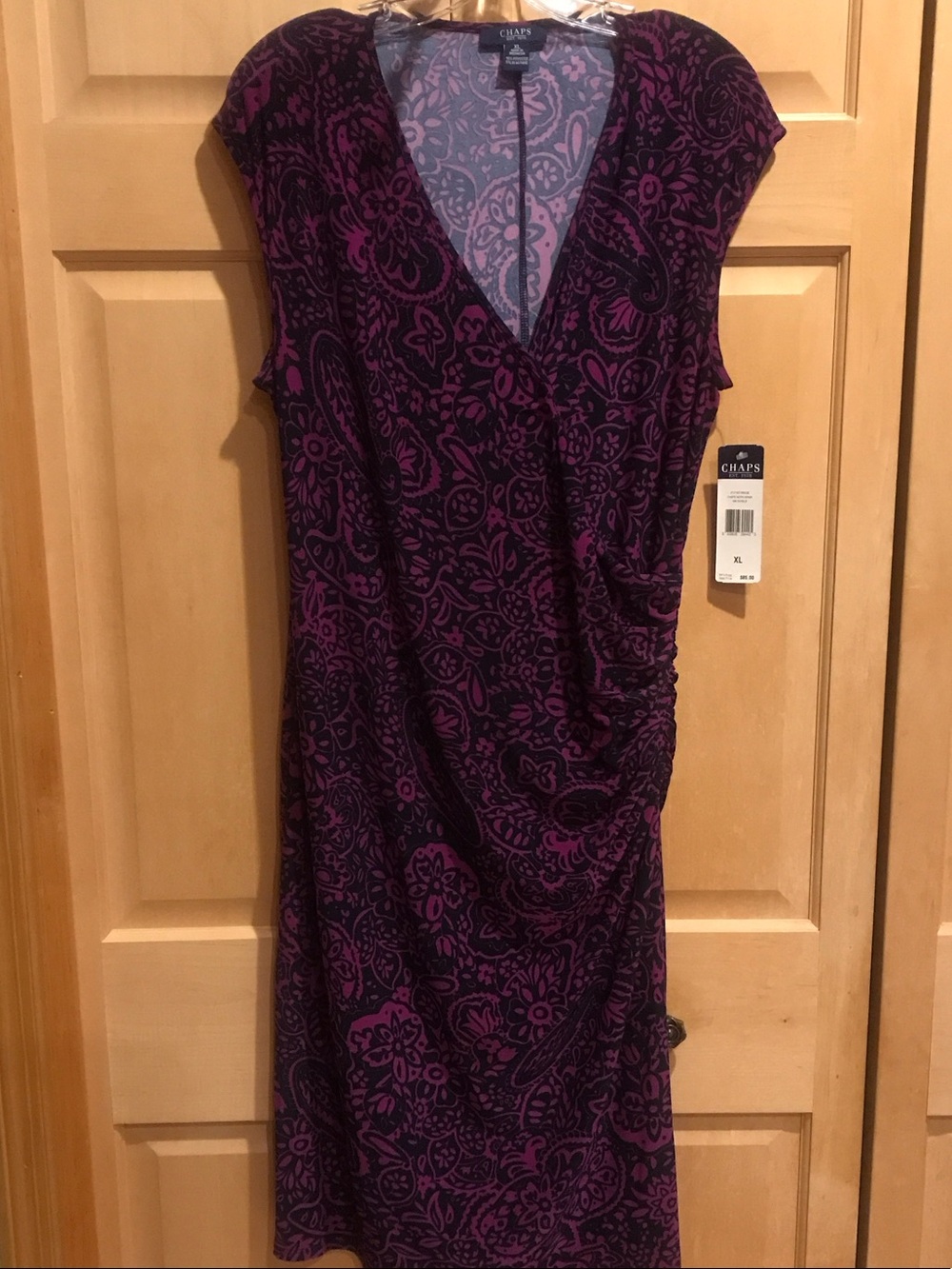 New Chaps Dark Magenta & Black Paisley Faux-Wrap Dress
